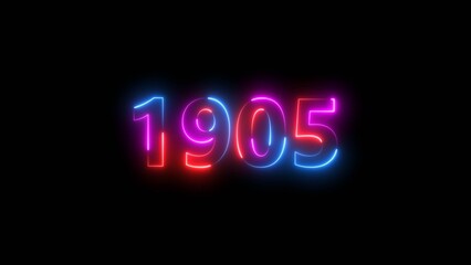 1905 Sal number neon bright colorful 4k illustration. Clock icon 1905-year beautiful neon text concept on black background.