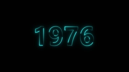 1976 Sal neon bright number cyan color 4k illustration. Clock icon 1976-year beautiful neon text concept on black background.