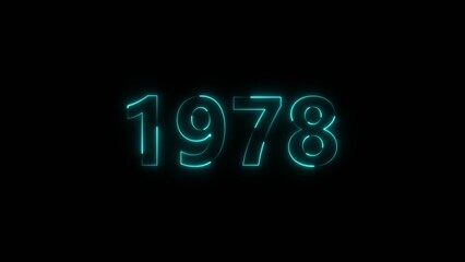 1978 Sal neon bright number cyan color 4k illustration. Clock icon 1978-year beautiful neon text concept on black background.