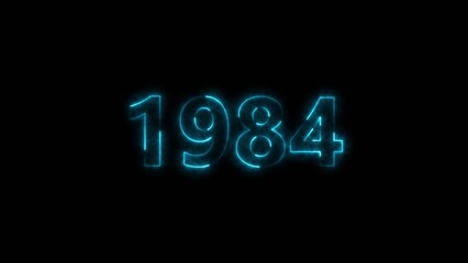 1984 Sal neon bright number cyan color 4k illustration. Clock icon 1984-year beautiful neon text concept on black background.