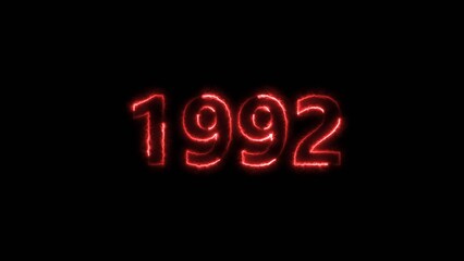 1992 Sal neon bright number red color 4k illustration. Clock icon 1992-year beautiful neon text concept on black background.