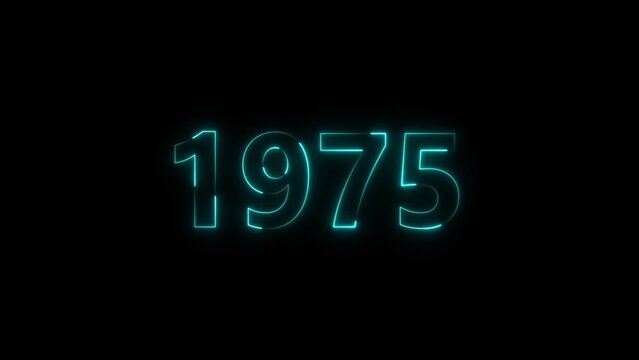 1975 Sal neon bright number cyan color 4k illustration. Clock icon 1975-year beautiful neon text concept on black background.