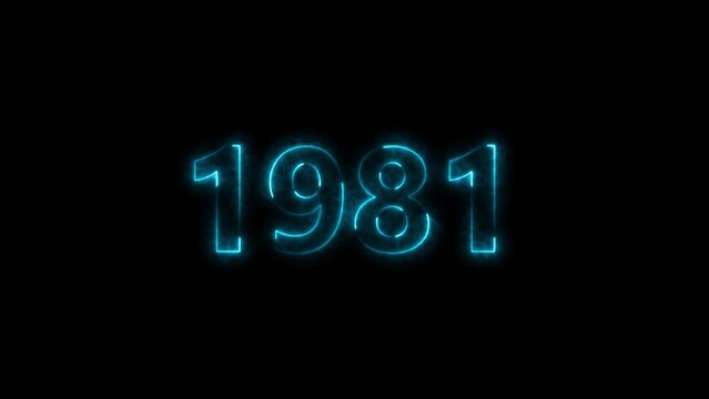 1977 Sal neon bright number cyan color 4k illustration. Clock icon 1977-year beautiful neon text concept on black background.