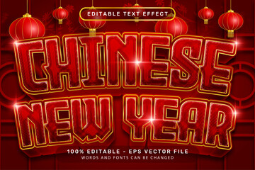 chinese newyear 3d text effect and editable text effect with lanterns and Chinese ornaments background