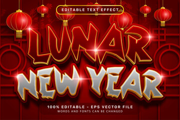 lunar newyear 3d text effect and editable text effect with lanterns and Chinese ornaments background