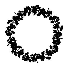 さくらのフレーム⑥円型_シルエット_黒