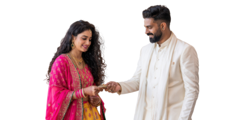 Couple exchanging gift isolated on a transparent background