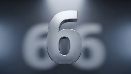 Silver number six isolated on a dark blue blurred background with a metallic texture