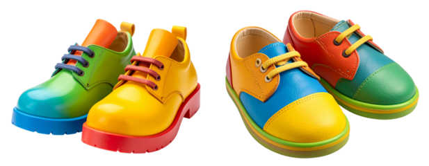 Cute Cartoon Shoes with Laces, Playful Style, Front Angle, Isolated