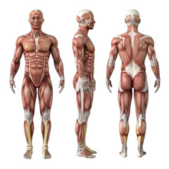Human Muscular System Anatomy Front Side Back Views