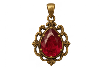 Vintage ruby gemstone pendant with ornate brass frame