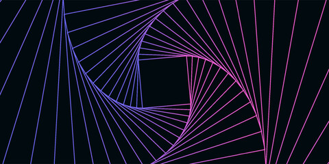Neon swirling symbol. Illusion effect spiral background. Tunnel abstract. Design with neon, stroke, lines and flow. 3D tunnel grid.Print © Moh