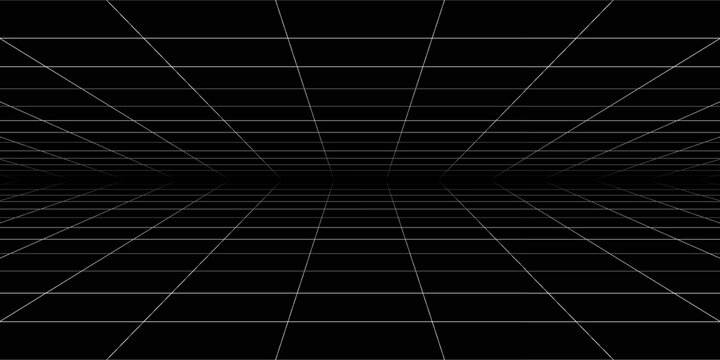 Vaporwave red laser grid angle on black background. Vector illustration of abstract mesh pattern. Retro futuristic 80s sci fi matrix landscape. Classic