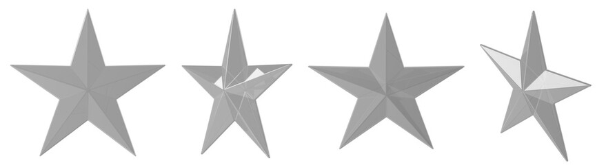 Obraz premium Four gray stars in a row, isolated on a white background, perfect for design