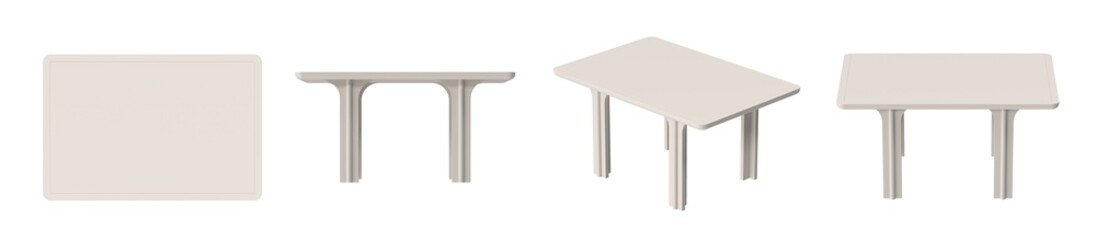 Modern white table in multiple views, perfect for interior design and product display