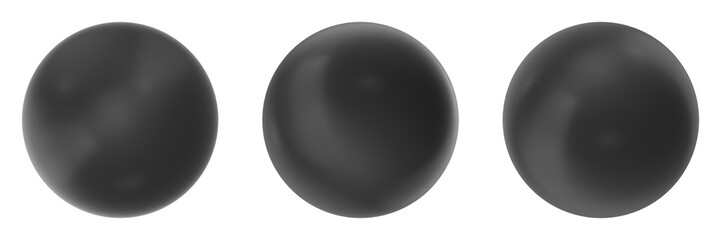 Three dark spheres isolated on a white background, perfect for design elements