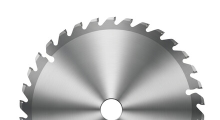 Close up of a circular saw blade with sharp teeth for cutting wood
