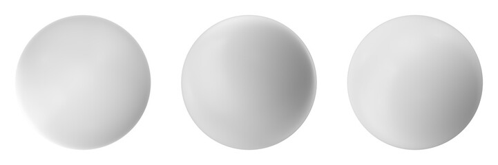 Three white spheres isolated on a white background, perfect for design elements