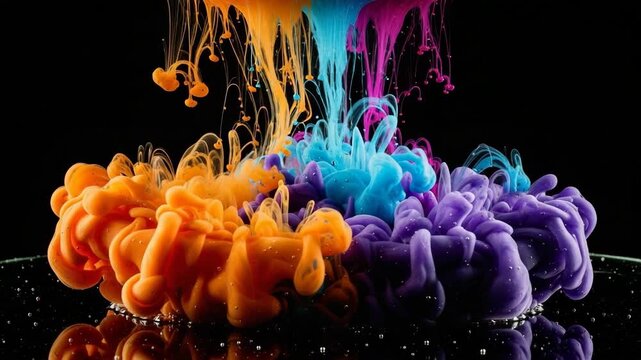 Vibrant liquid ink swirls exploding and mixing in water a colorful abstract display 4K video