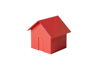 Red 3D House Icon on Transparent Background