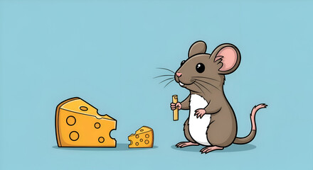 Adorable cartoon mouse with cheesy treats illustration for children's books and educational resources, adding fun and whimsy to your creative project
