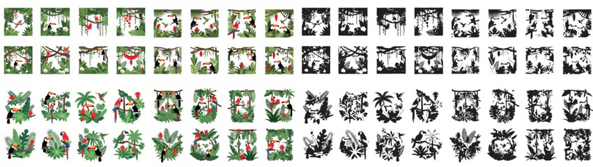 Tropical foliage and toucans seamless pattern