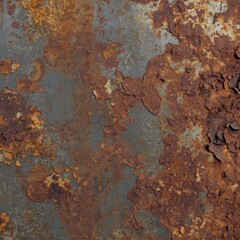 Weathered steel with reddish-brown rust, textured peeling layers, showing realistic corrosion over flat metallic background Generative AI