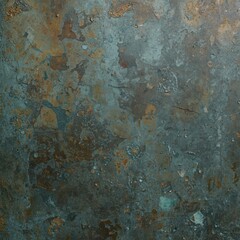 Old bronze plate with bluish-green patina, irregular surface oxidation, antique metallic texture with depth and imperfections Generative AI