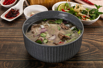 Vietnamese Pho Bo soup with beef and noodles