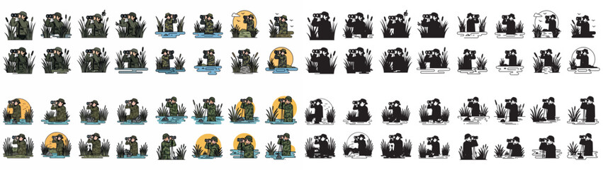 Camouflaged soldier in tall grass with transparent background