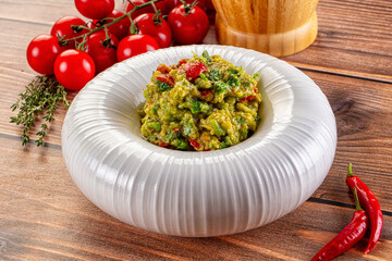 Green avocado guacamole dip snack