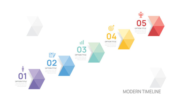 Infographics geometric arrow symbol timeline business 5 steps to success template.