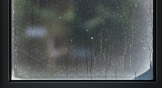 A neglected window pane severely affected by environmental grime, dust, and hard water stains needs professional cleaning services now ,spots ,unclean ,neglected