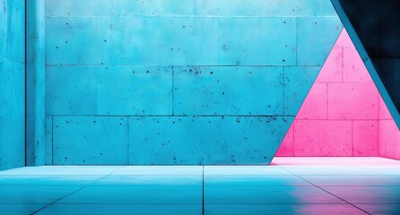 Blue wall with a pink triangle in the middle