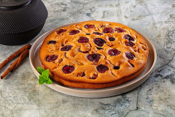 Crust homemade pie with plums