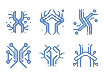 Fototapeta premium Collection of six abstract vector icons representing technology and connectivity concepts