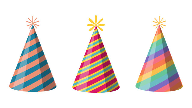 party hats colorful rainbow isolated vector illustration for birthday new year party celebration
