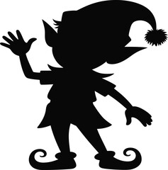 Cute Christmas Elf Silhouette  Cartoon Santa Helper Holiday Vector