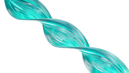 Abstract glowing cyan ribbon twisting dynamically across a stark creating a futuristic digital wave effect perfect for modern design elements on white background