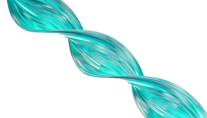 Abstract glowing cyan ribbon twisting dynamically across a stark creating a futuristic digital wave effect perfect for modern design elements on white background