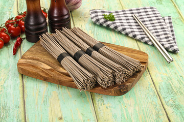 Raw dry bukwheat soba noodles