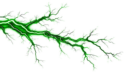 Vivid green electrical lightning strike effect creating a powerful energetic abstract visual element for design projects on white background