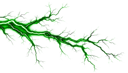 Vivid green electrical lightning strike effect creating a powerful energetic abstract visual element for design projects on white background