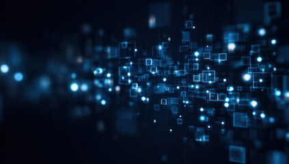 An abstract digital network pattern featuring glowing blue elements representing modern technology and connectivity.