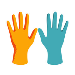 Fototapeta premium Protective medical gloves pair in bright colors isolated on white background representing hygiene and safety