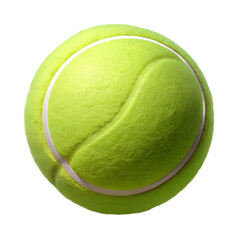 Detailed studio shot of a vibrant tennis ball with felt cover isolated on transparent background