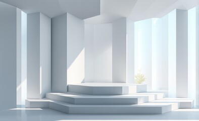 Fototapeta premium White room with a stage and a plant