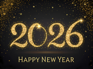 2026 in Floating Gold Dust with Elegant Happy New Year Calligraphy