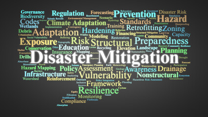 Disaster Mitigation Word Cloud. Essential Terms For Risk Reduction And Resilient Communities