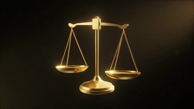 Golden Scales of Justice Balance Symbol Concept Animation on a Dark Textured Background Representing Law and Fairness